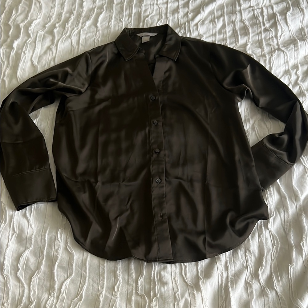 H&M Brown Button Up Satin Shirt